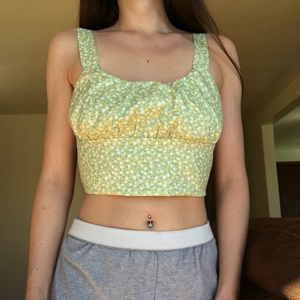 Light Green Floral Tank Crop